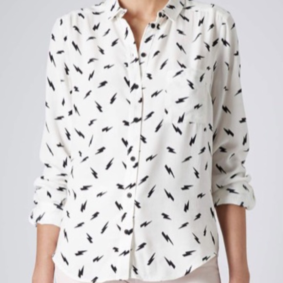 Topshop Tops - Topshop Lightning Bolt Blouse White with black